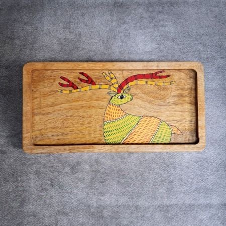 Handcrafted Mango Wood Deer Hand Painted Serving Tray